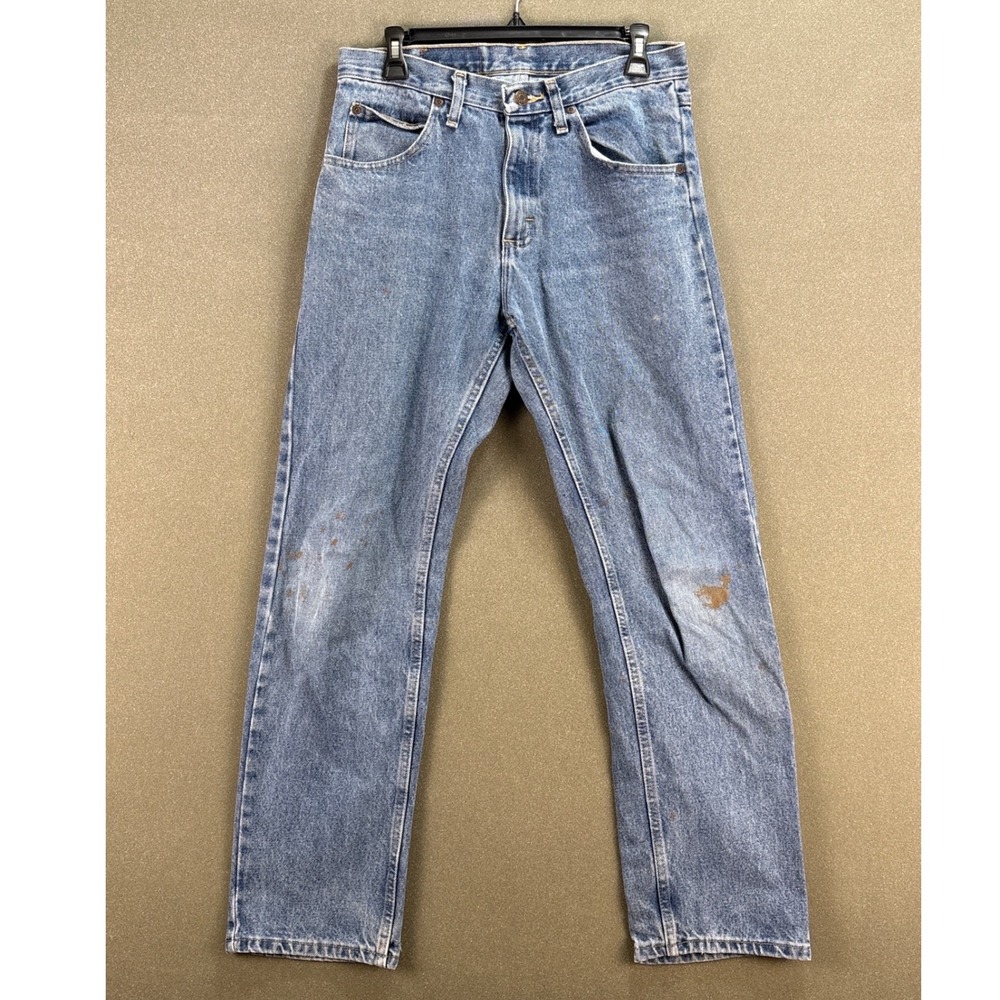 Wrangler Mens Regular Fit Straight Leg Light Wash Painted Denim Jeans 30x30